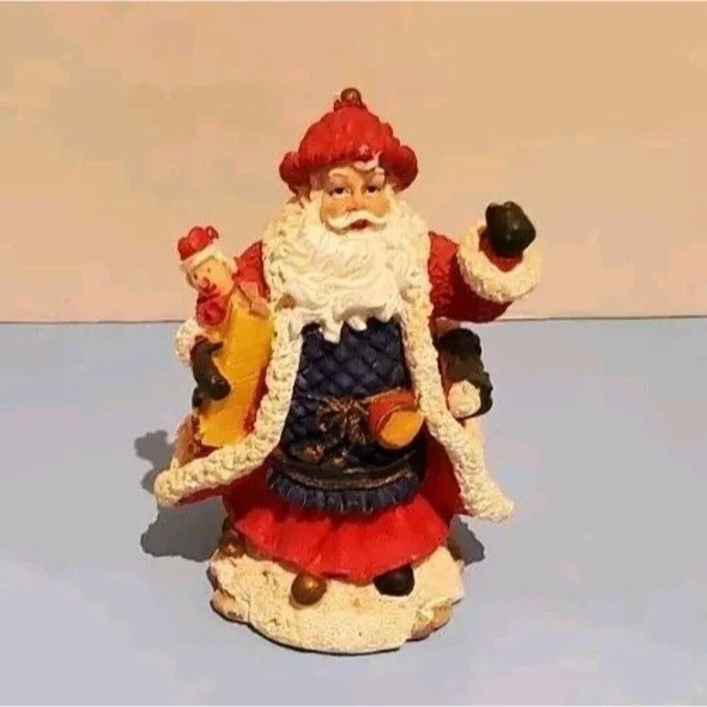 K's Collection Santa Claus Christmas Figurine Holding Toys & Standing Snow Vtg